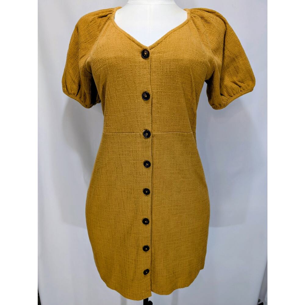 Madewell Texture & Thread Puff Sleeve Button Front Mini Dress Mustard Size S